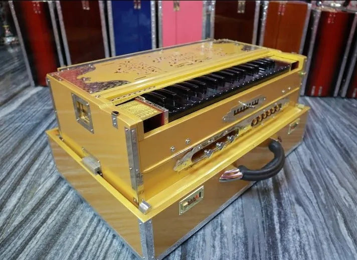 Premium Luxury 3 Line 9 Scale Changer Harmonium with Built-in Shruti Box - National Music India