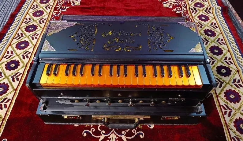 Special Edition Matte Black 2 Line Portable Harmonium - National Music India