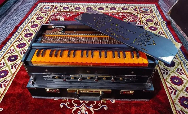 Special Edition Matte Black 2 Line Portable Harmonium - National Music India