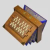 Top-down view of a handmade Indian Shruti Box showing the brass handle and wood finish